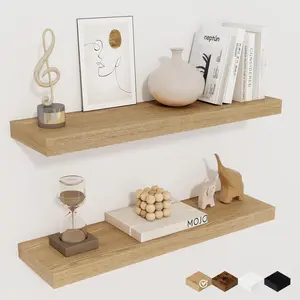 Floating Shelves for Wall, 24" Rustic Wood Deep Wall Mounted Shelves with Invisible Brackets for Decor & Storage, Floating Shelf for Living Room, Bathroom (Oak, Set of 2)