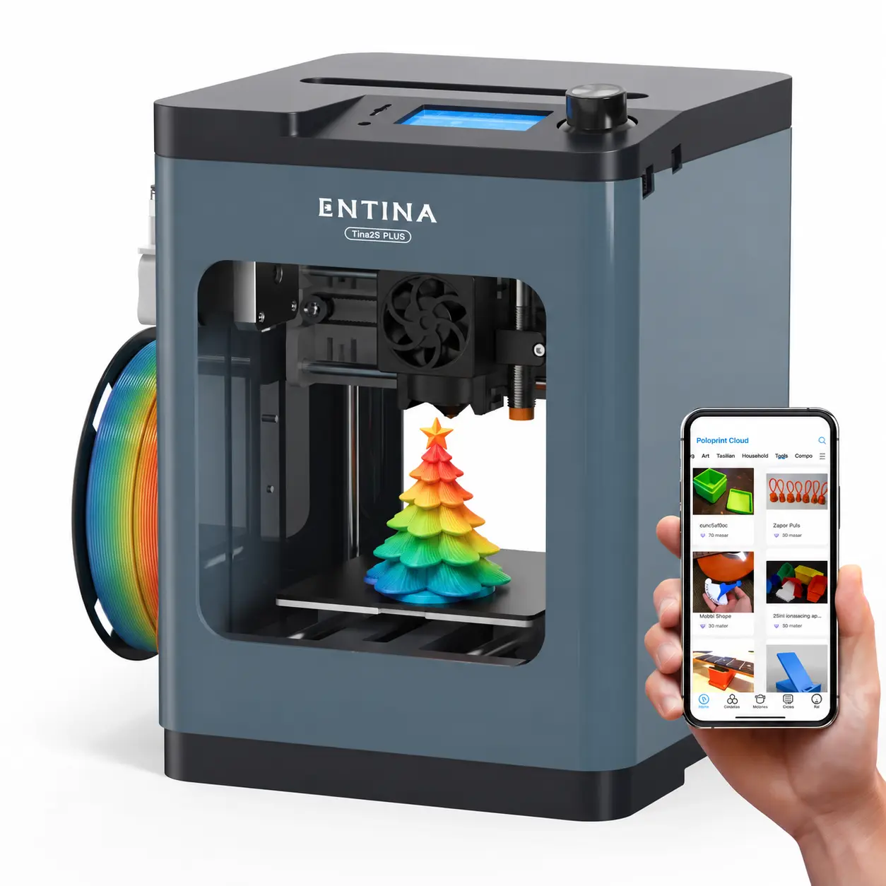 Entina Tina2 Plus 3D Printer - Fully Assembled Compact 3D Printer for Kids, 3500+ Models,250mm/s Fast Printing, WiFi Enabled, Auto Leveling, High Precision, PEI Build Plate, 3.9x4.7x3.9 Inch, 30 Days Free Return, Easy Starter Model