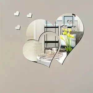 Acrylic Mirror Stickers, Shatterproof Heart Design, Set of 5 (10.2x7.8 Inches), Perfect for Home & Office Decor, Easy Application, Decorative Sticker, Sticker Decorations, Wall Art Stickers