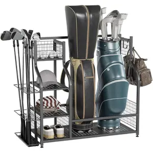 Extra Large Golf Bag Storage Rack, Steel Organizer for 2 Bags & Golf Equipment, Garage, Shed & Basement
