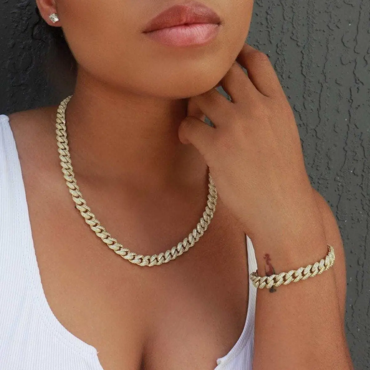 GLD Diamond Cuban Necklace + Bracelet Bundle in White or Yellow Gold - 8.5mm - Perfect Gift #tiktokshopsummersale
