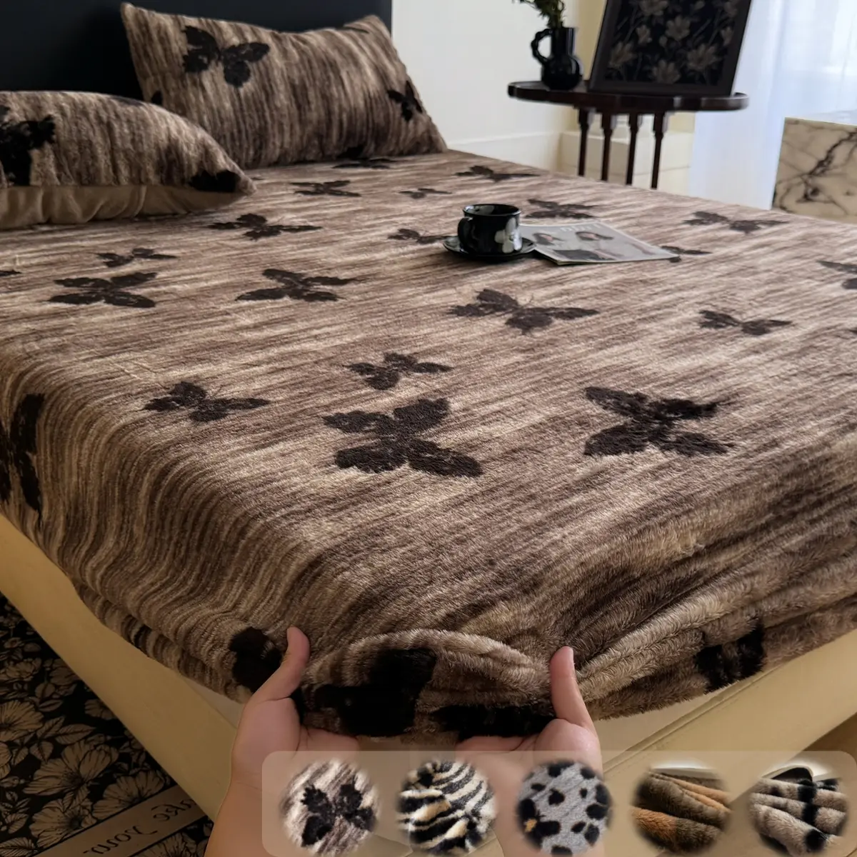 Faux Rabbit Fur Leopard, Tiger Fitted Sheet 3-Piece Set – Soft & Warm Solid Color Bedding, Premium Set (Includes 1 Fitted Sheet + 1/2 Pillowcases), All-Season, Bed Sheets, Bedsheet, Perfect for Bedroom, Dorm, Sofa, Christmas Gift