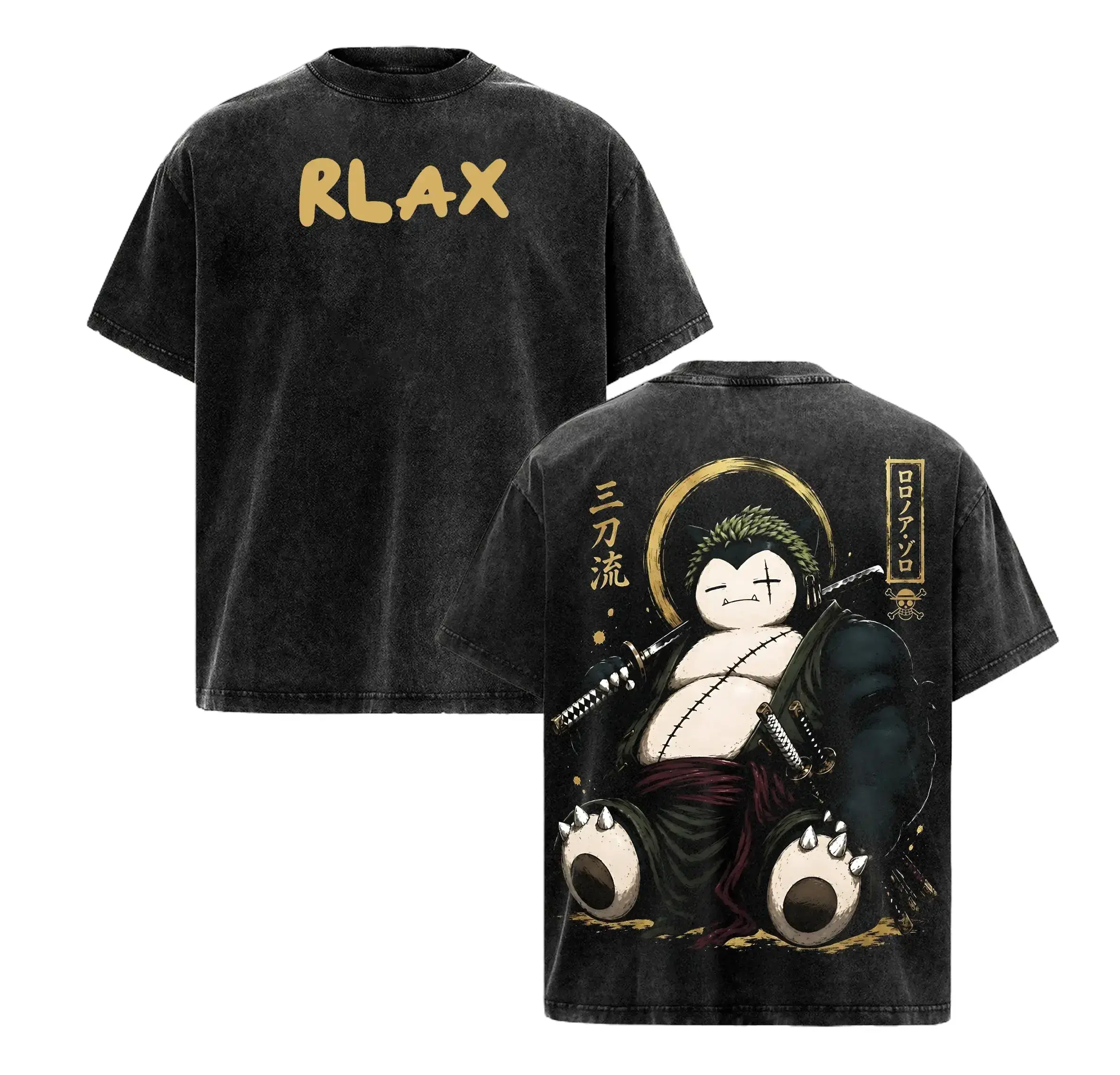 Snorlax Anime Mashup Shirt, One Piece Inspired Graphic Tee, Heavyweight Cotton Fan Gift