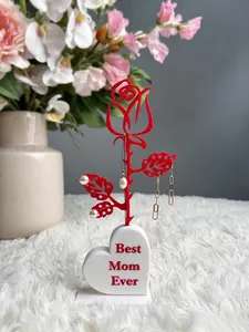 Rose Jewelry Holder for Mom, 3D Printed "Best Mom Ever" Earring Necklace Ring Organizer, Vanity Desk Decor, Mothers Day/Birthday Gift for Mom
