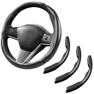 2-4 Piece Car Steering Wheel Booster Cover, Clip on Carbon Fiber Pattern Non Slip Protector Auto Accessories Universal for 15" Diameter 37-38 cm