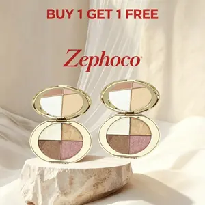[Buy 1 Get 1 Free] zephoco 4-in-1 Radiant Eye & Cheek Palette - Eyeshadow, Blush & Highlighter Shimmer Powder All-in-One Makeup Cosmetic Radiance diamond texture Smooth