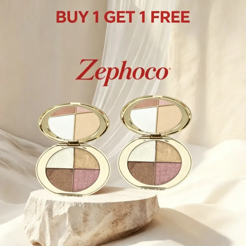 [Buy 1 Get 1 Free] zephoco 4-in-1 Radiant Eye & Cheek Palette - Eyeshadow, Blush & Highlighter Shimmer Powder All-in-One Makeup Cosmetic Radiance diamond texture Smooth