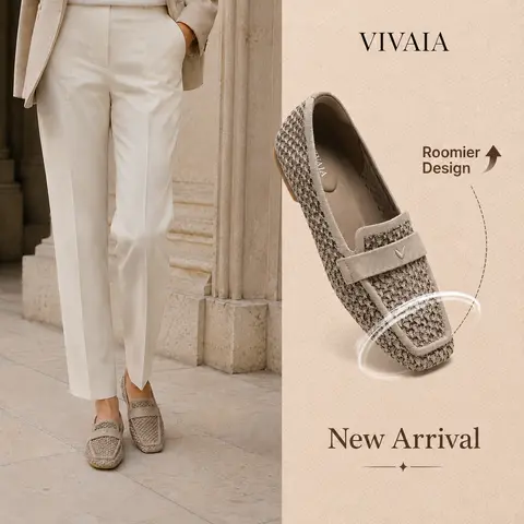 VIVAIA Women's Classic Minimalist Slip-On Knit Loafers - Square-Toe, Mesh, Slimming Fit, Herbal Arch Support, Lightweight, Portable, Rubber Sole Casual Walking Footwear for Business Office (Silvie)
