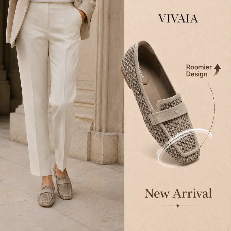 VIVAIA Women's Classic Minimalist Slip-On Knit Loafers - Square-Toe, Mesh, Slimming Fit, Herbal Arch Support, Lightweight, Portable, Rubber Sole Casual Walking Footwear for Business Office (Silvie)