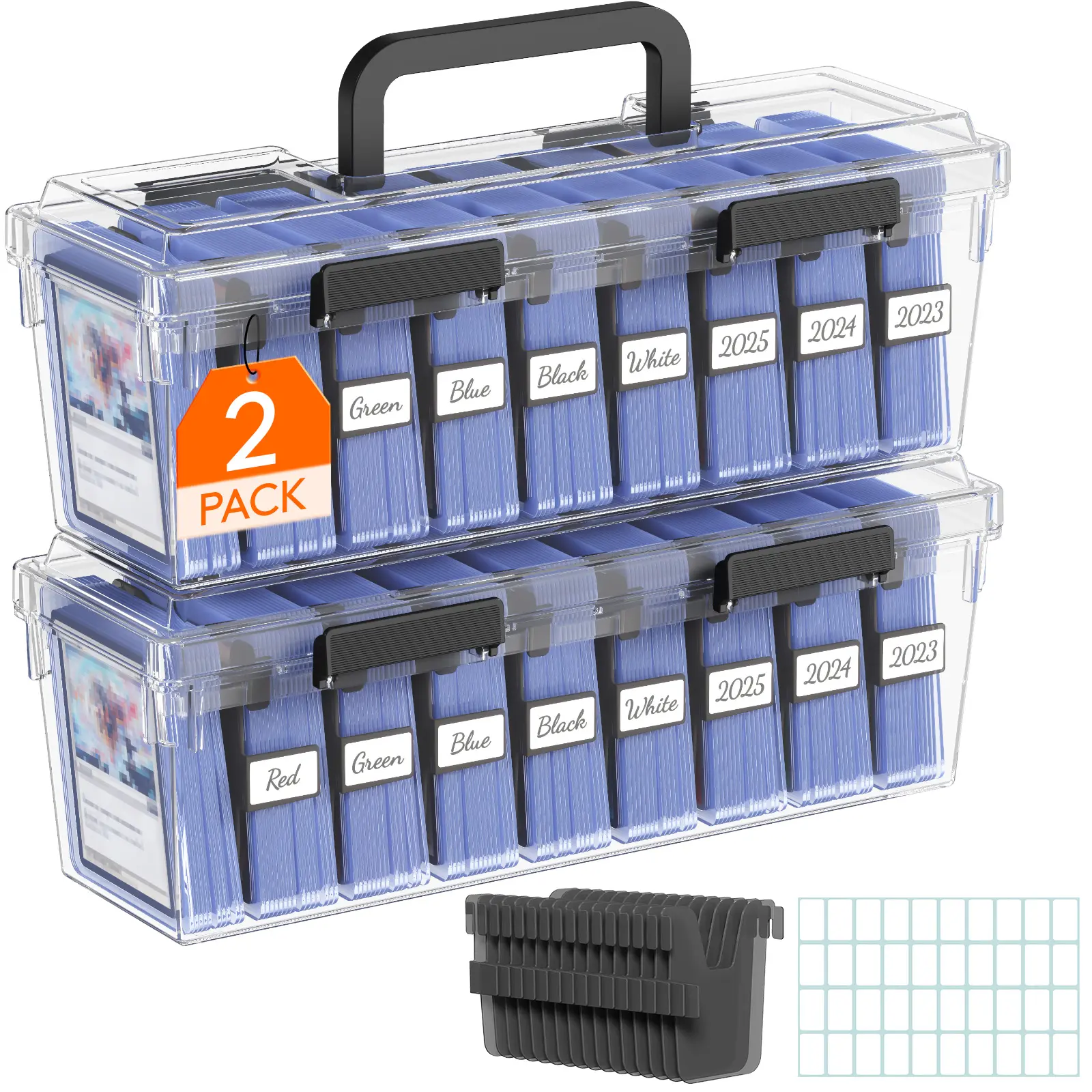 Lifewit Trading Card Storage Box for Toploaders, Stackable Card Organizer with Adjustable Dividers & Labels for MTG, TCG, Sports Cards