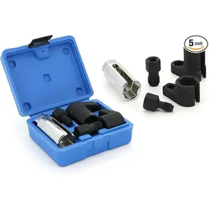 5 PCS Automotive O2 Oxygen Sensor Socket Wrench Removal Tool and Thread Chaser Set 3/8" 1/2" Drive x 7/8" 22mm O2 Sensor Wrench Remover