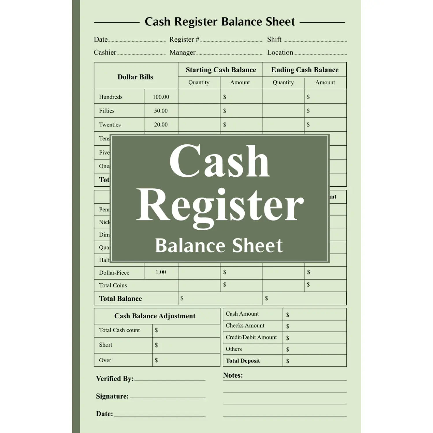 Cash Register Balance Sheet: Daily Sales Tracking and Accounting Ledger, 6x9 Inches, 110 Pages – Perfect for Business Cash Register Balance