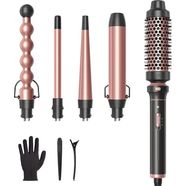 Wavytalk 5 in 1 Curling Wand Set, Multi Curl, Curling Wand Set with Thermal Brush and 4 Interchangeable Ceramic Curling Wand(0.5”-1.25”), Instant Heat Up Wand Curling Iron