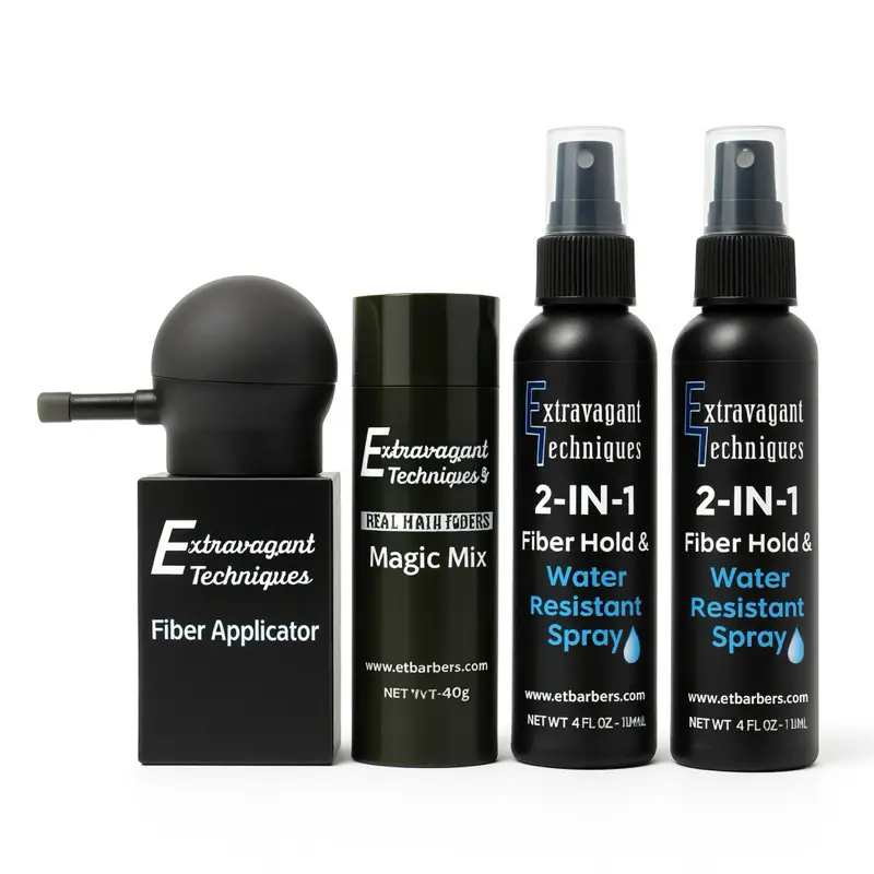 Real Hair Fiber Combo - 2-in1 WaterResistant - Fiber hold Spray with Advanced Polymers for Natural Look and Feel - Color, Haircare Fluffy fibers