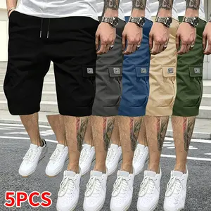 5-piece set: men’s casual cargo pants in solid colors, drawstring elastic waistband, multifunctional pockets; suitable for outdoor sports, fitness, running, and casual wear; men’s shorts, summer shorts, summer clothing, menswear.,summerwins