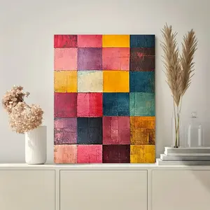 A Paul Klee Inspired Abstract Canvas Wall Art, Vintage Wooden Frame Decoration Exhibition Poster Print, Colorful Geometric Shapes Background, Modern Home Decor, Living Room, Office and Gallery Wall Decoration, Wall Decoration Aesthetics, Living Room Artwo