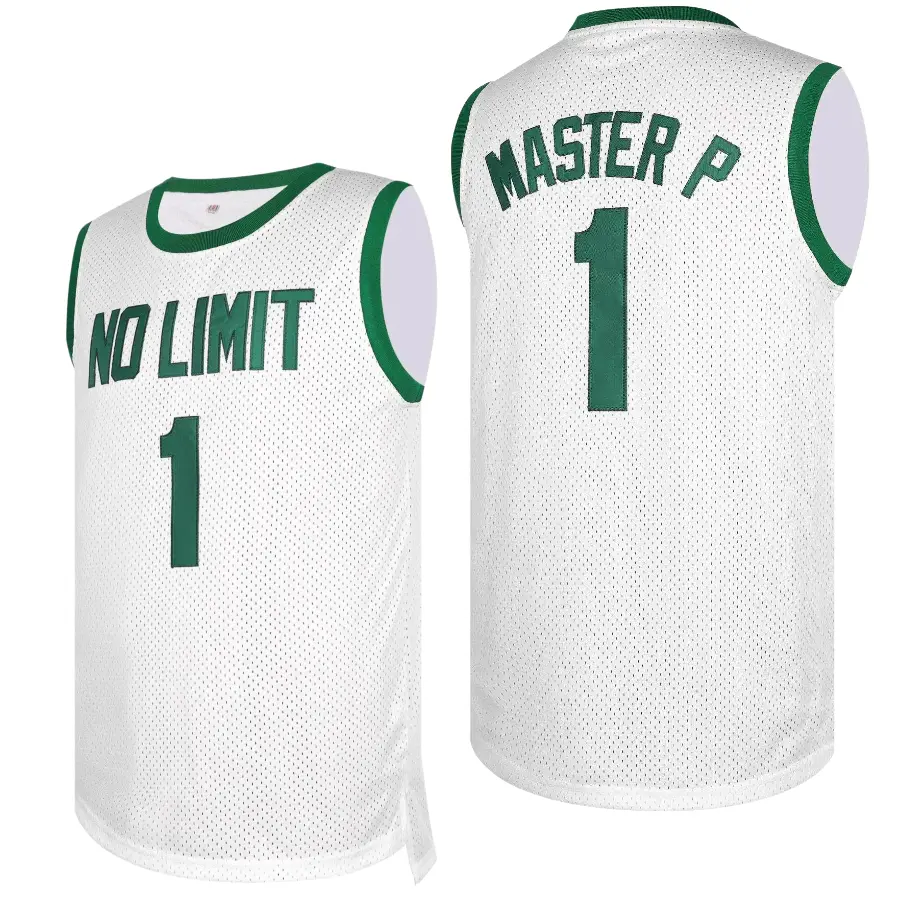 Men's white #1 basketball shirt, loose embroidery, suitable for sports, fashionable and casual, street breathable shirt
