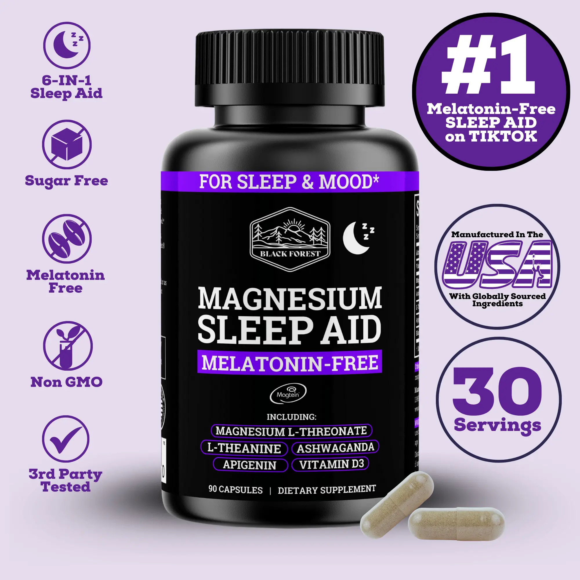 Black Forest Magnesium Sleep Aid 1695 MG - 6-in-1 Synergistic Blend with Magnesi...
