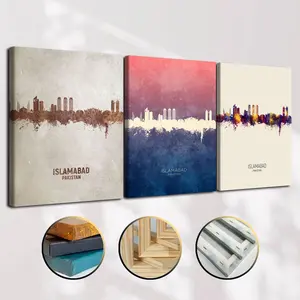 3 Counts Wooden Framed Canvas, Islamabad City Skyline Posters, Exquisite Poster, Perfect Living Room Decoration, Modern Art, Fashion Family Poster, Wall Art Decoration, Waterproof, Artwork