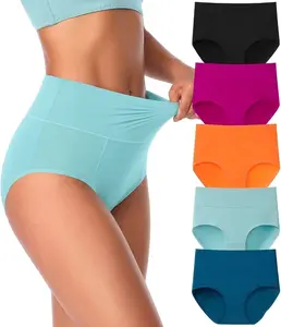 Women's High-Waisted Cotton Underwear Set - Basic, Body-Friendly, Comfortable Stretchy Solid Color Briefs, Breathable, Close-Body Compression, Lightweight, Skin-Gentle for Casual Daily Wear