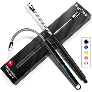 2-Pack Rechargeable Electric Candle Lighters, Flameless Windproof Long with 360° Flexible Neck and LED Display for Candles, Camping, BBQ & Fireplace(Black)