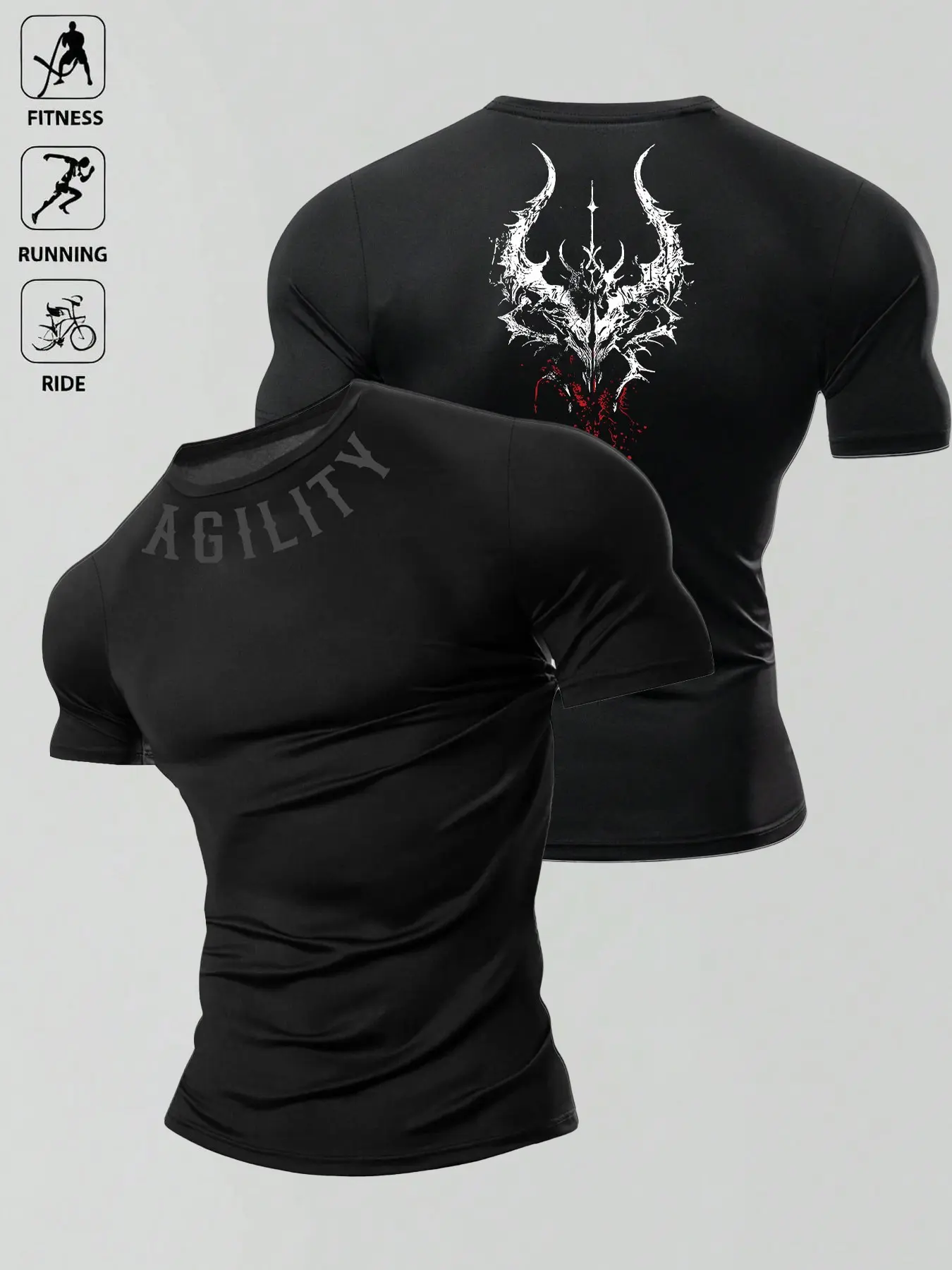 Men's Gothic Dragon Graphic Compression T-Shirt, Muscle Fit Quick Dry Breathable Gym Shirt, 4-Way Stretch Moisture Wicking Workout Top, One Shirt Multiple Ways for Gym, Running, Cycling & Casual Streetwear