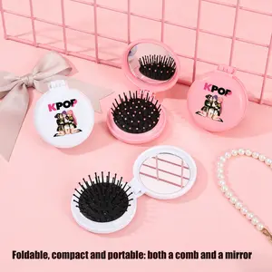 Kpop Fan Exclusive, Cute Creative Mini Folding Air Cushion Comb, Portable Massage Brush with Mirror, Practical Kpop Merch Gift