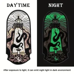 3 Pcs Lighthouse Motif Glow-in-the-Dark Embroidery Patches, Nautical Theme Sewing Accessories with Peel-Stick Ease for Clothing, Bags