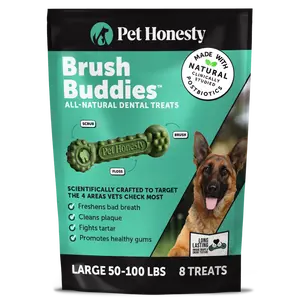 Pet Honesty Brush Buddies All-Natural Long-Lasting Dental Treats for Large Sized Dogs 50-100lbs, 8 Count. Fights Tartar Promotes Healthy Gums