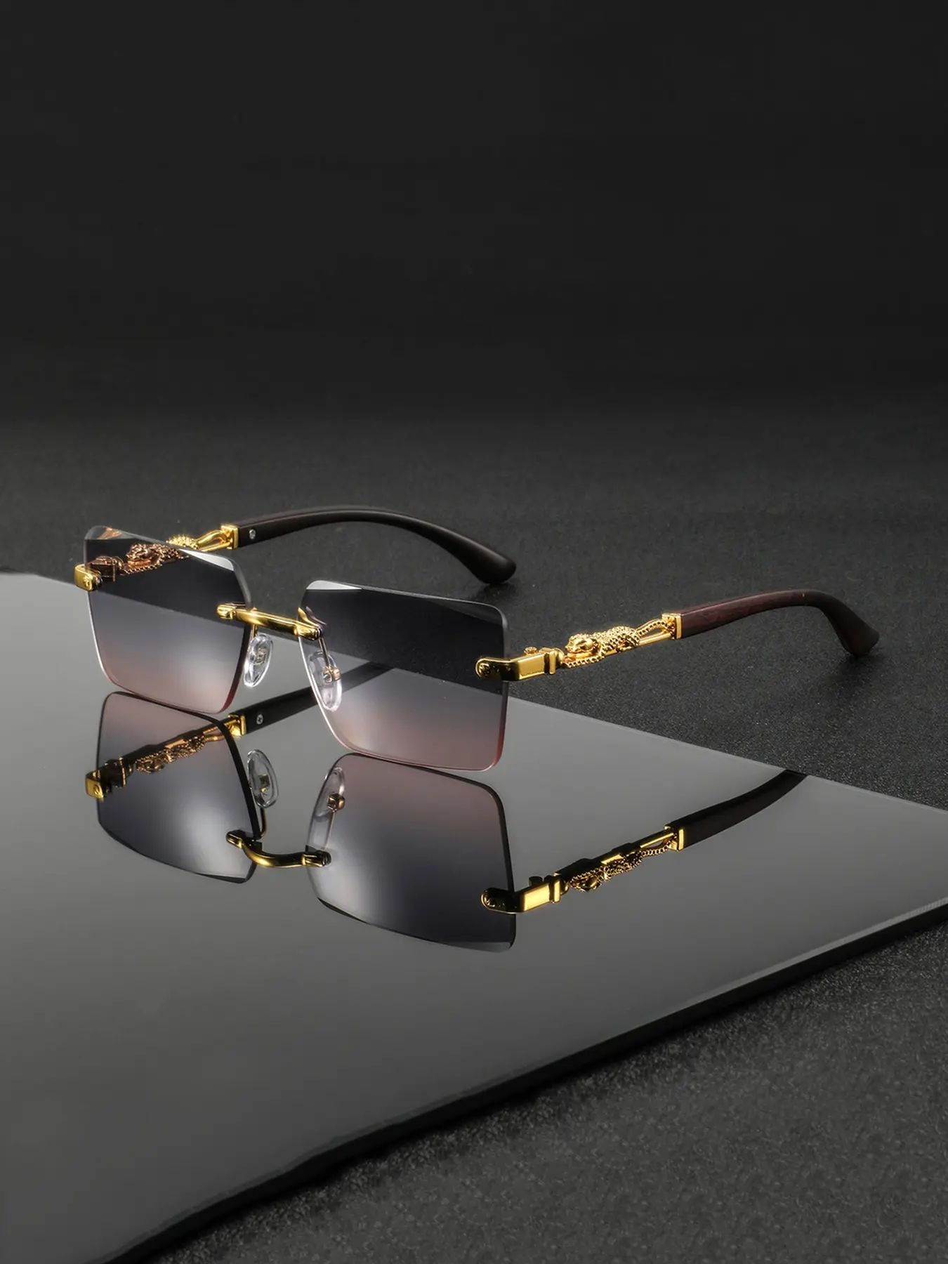 Men's Rimless Square Metal Glasses, Stylish Glasses, Vintage Elegant Luxury Style, Perfect for Daily Commute, Driving, Vacation and Afternoon Tea