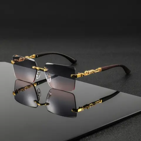 Men's Rimless Square Metal Glasses, Stylish Glasses, Vintage Elegant Luxury Style, Perfect for Daily Commute, Driving, Vacation and Afternoon Tea