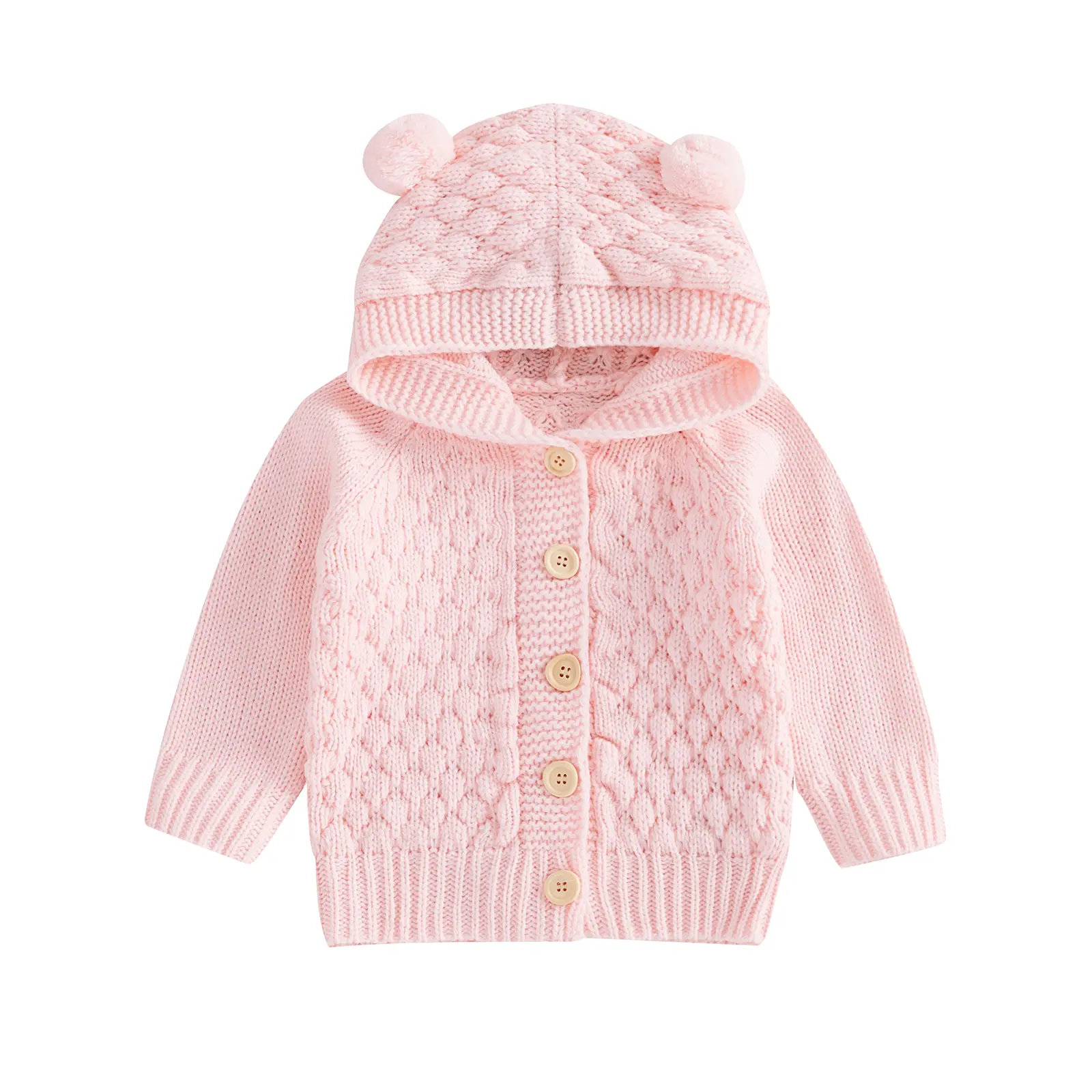 Baby Hooded Knit Sweater Bear Ears Button Down Knitted Cardigan Jacket Fall Winter Thermal Coat Infant Outerwear