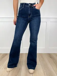 Judy Blue Ayla High-Rise Flare Dark Wash Jeans - Soft Denim, Very Stretchy, Bold Flare Style, Perfect for Fall Wardrobe - Fit