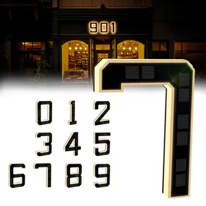 Solar Lighted 9 Inch LED Address Numbers Signs, Waterproof Outdoor House Numbers for Outside, Modern Farmhouse Illuminated Sign Decor