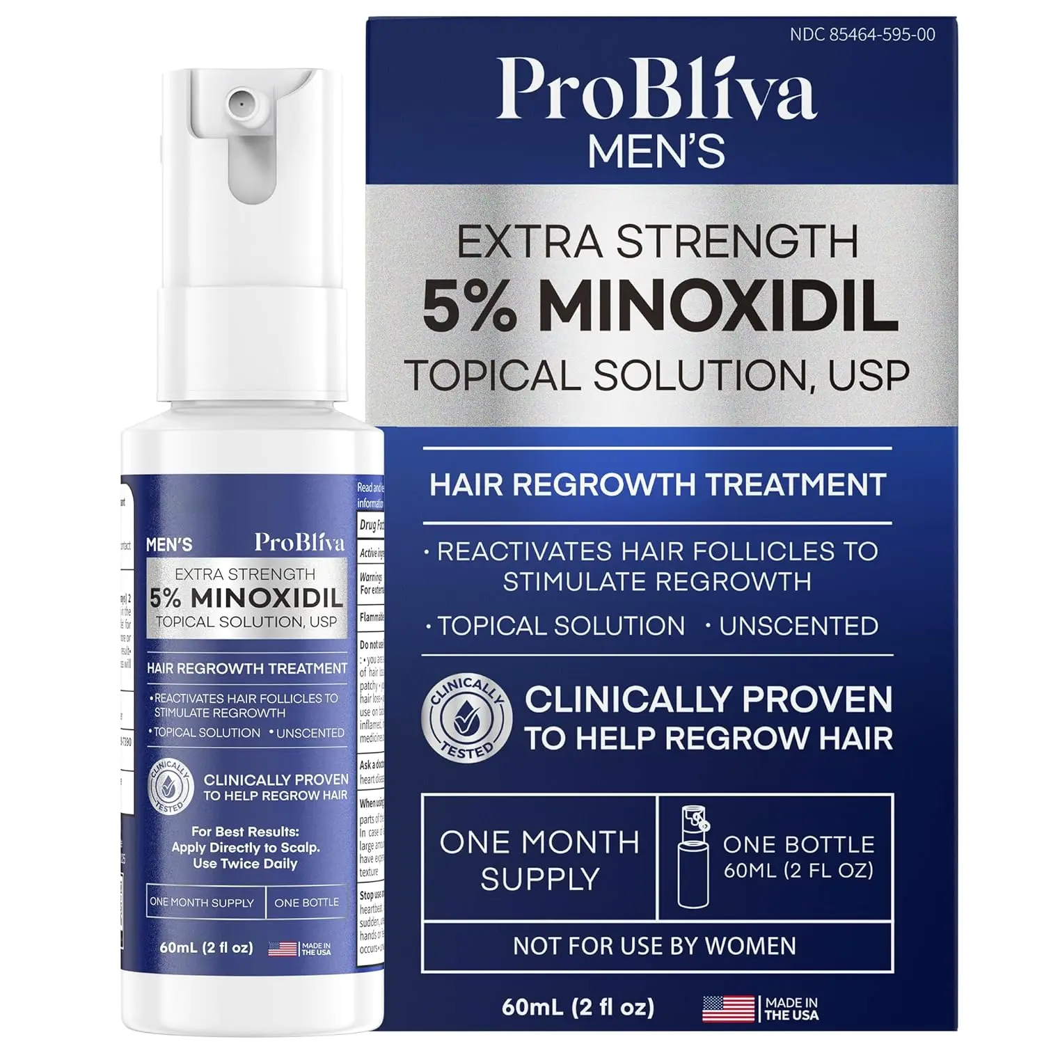ProBliva Men's Hair Growth Product with 5% Minoxidil, Extra Strength Regrowth Serum for Hair Loss and Thinning - 2 FL OZ, Haircare, Restore Hair