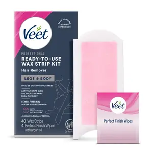 Veet Ready-to-Use Dermatologically Tested 2-sided 20 Strips Hair Remover Wax Strip Kit for Legs & Body Waxing Set Hair Removal