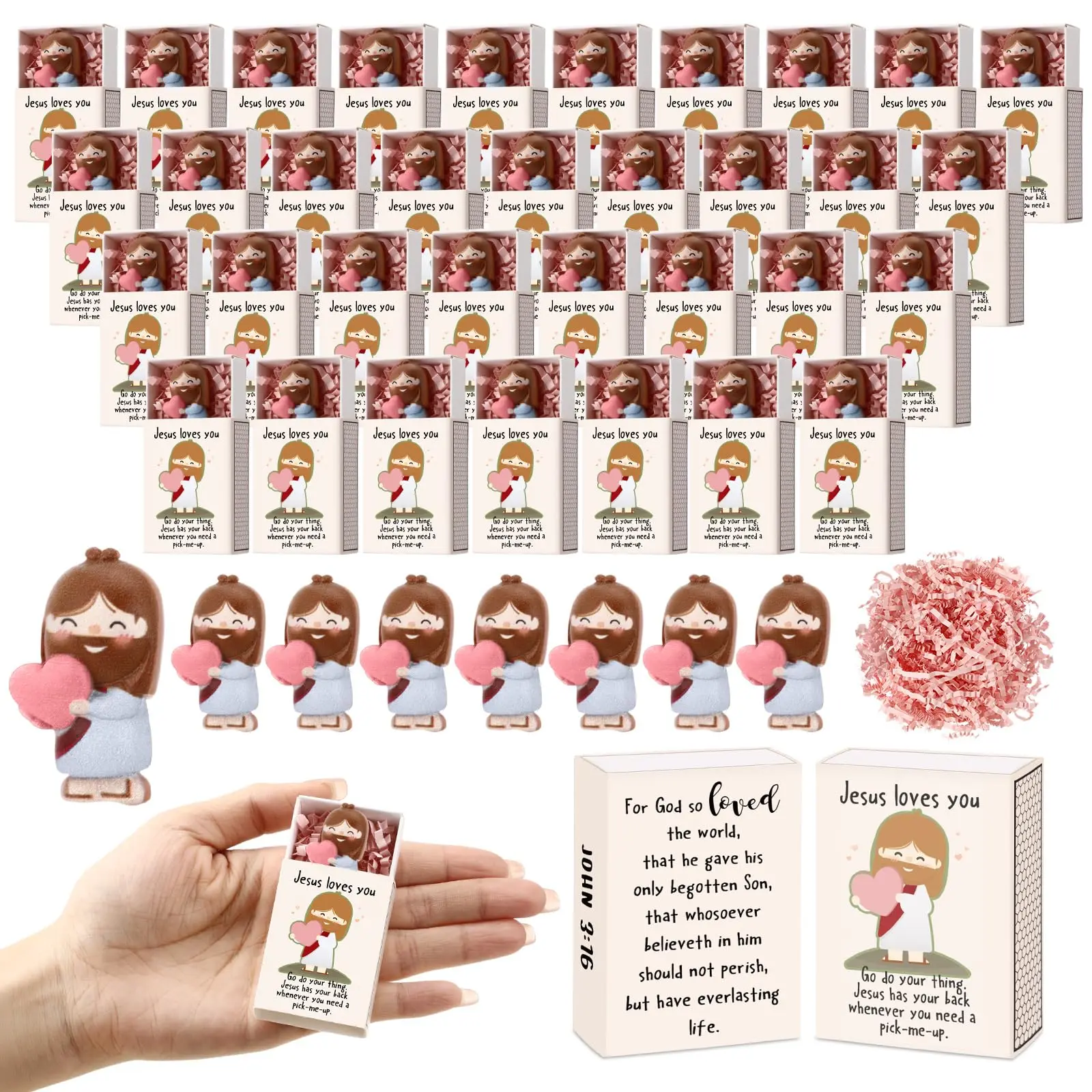 10/30 Sets Mini Jesus Boxes Gift Sunday School Supplies Jesus Keychain with Love Heart Positive Gift for Christian Women Church Group Employee Appreciation Gift Bulk Religious Party Favor Bible Learning Sunday School Gift Emotional Support