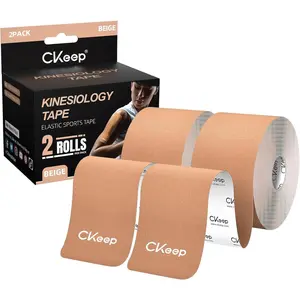 Kinesiology Tape, Uncut 2 Rolls, Original Cotton Elastic Premium Athletic Tape,Latex Free Hypoallergenic, 2inch 16ft, Beige