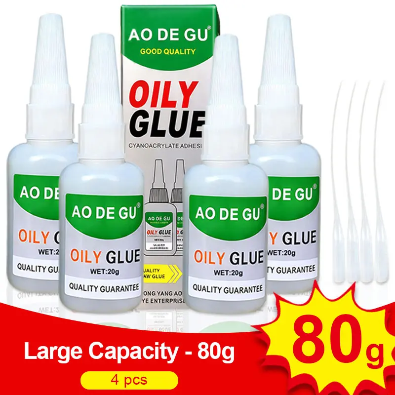 4PCS Oily Super Glue, High Strength Instant Bond Adhesive for Metal Wood Plastic Shoes & Ceramic, Waterproof Fast Repair Glue Kit for Home DIY, Crafts & Quick Fix Multifunctional Durable