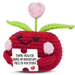 Valentines Day Gifts for Teachers - Mini Positive Apple Crochet with Card - Appreciation Thank You Birthday Graduation End of Year School Valentine Gifts for Teacher Students Women