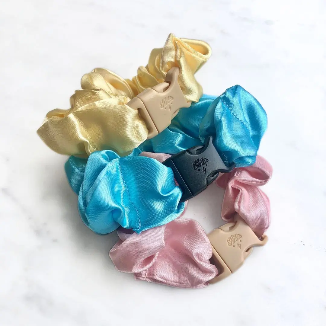 Cotton Candy - 3-Pack Vibrant Pastel Buckle Scrunchies Bundle - No Snagging, No Tangles