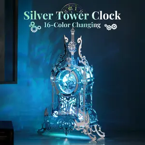 FUNPOLA LED 3D Puzzle Tower Clock for Adults - Elegant Home Décor Building Model with Color-Changing LEDs - Ideal Acrylic Puzzle Gifts for Teens and Adults