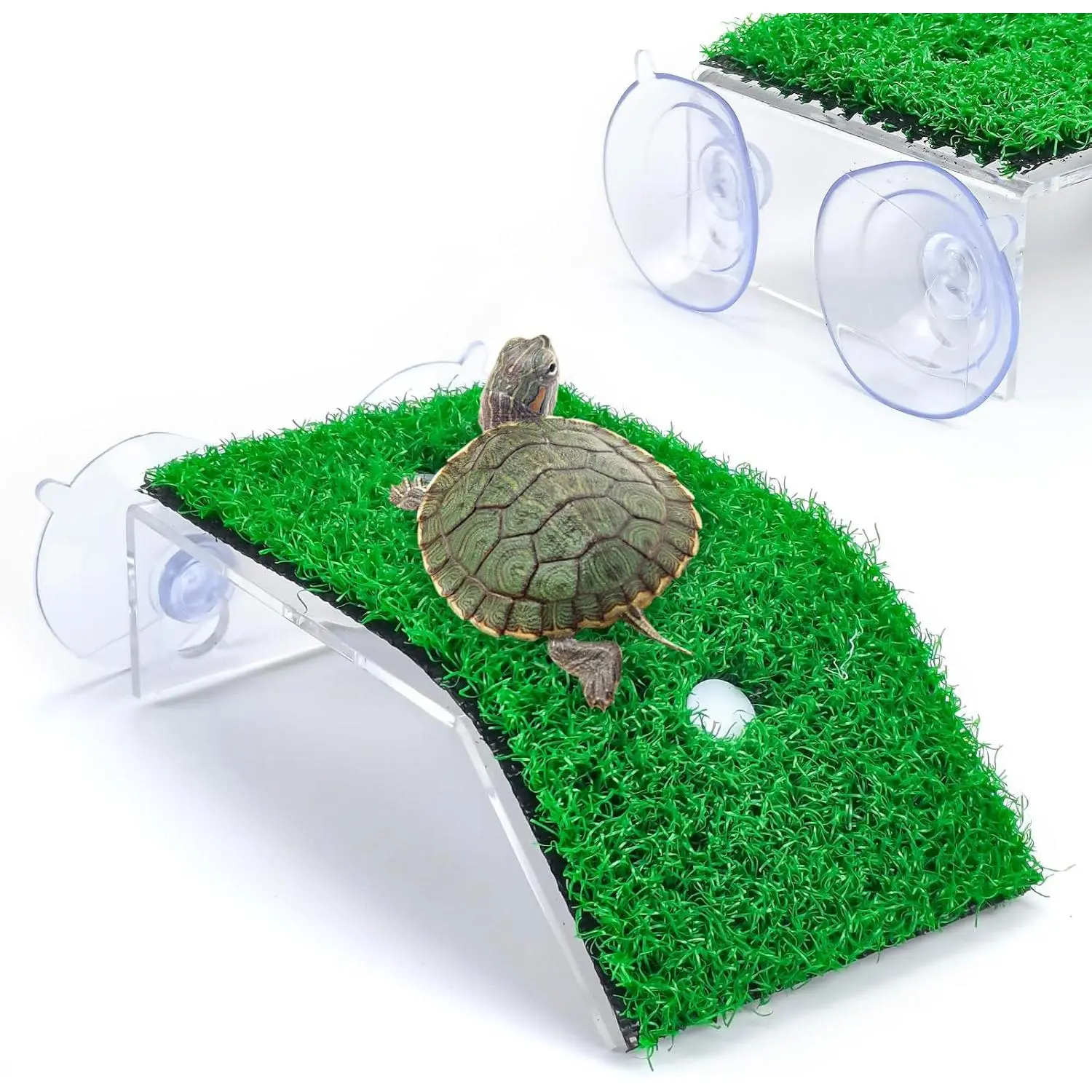 Small Turtle Basking Platform with Ramp - Floating Artificial Turf Tank Dock, Reptile Resting & Climbing Natural Look Decor