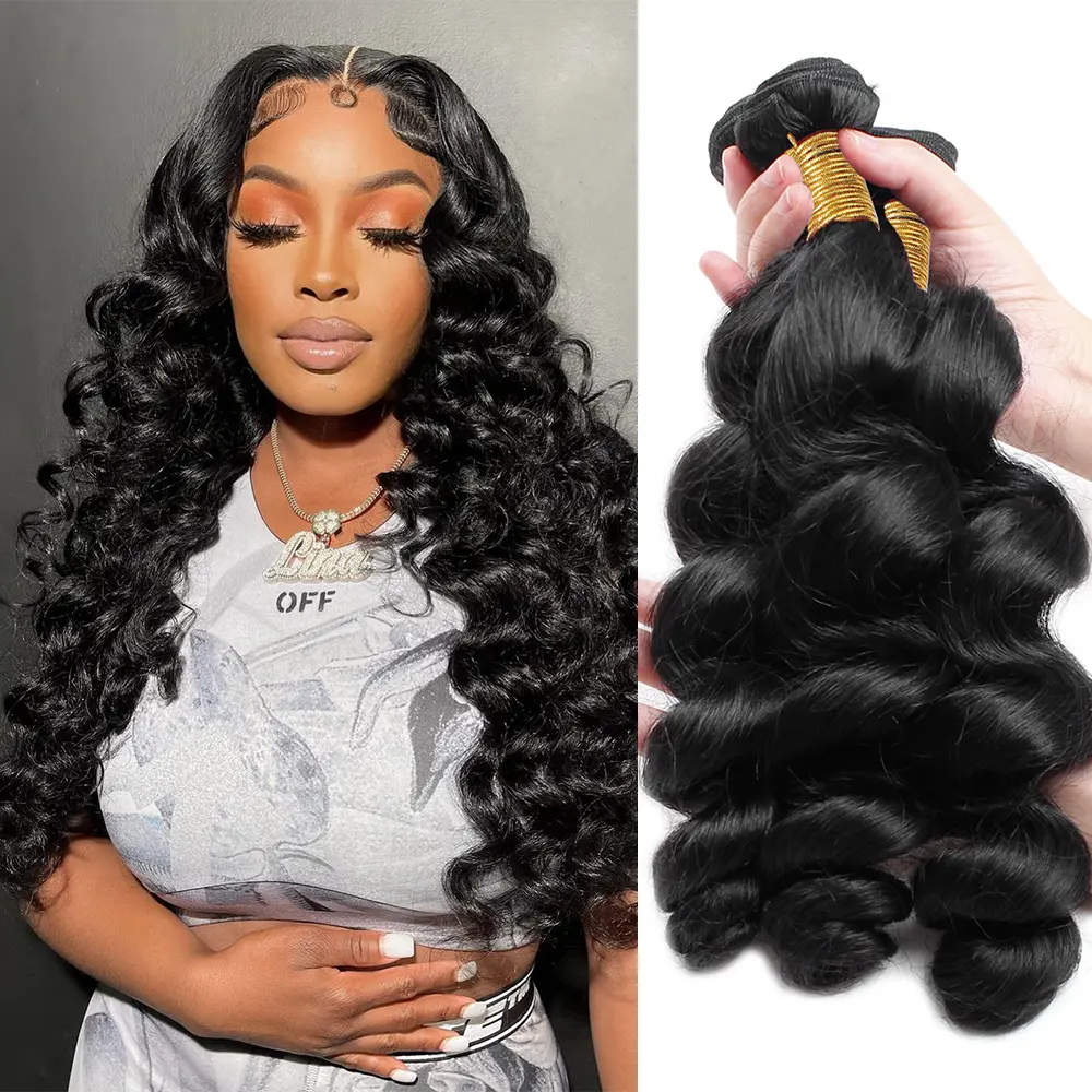 3-Piece Brazilian Virgin Loose Wave Human Hair Bundles, Salon-Quality Natural Color Sew-In Weave Extensions, 10-28 in Human Hair Pieces