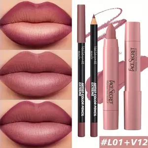 Matte Velvet Lipstick Set - 2pcs Long-lasting Waterproof High-saturation Non-sticky Formula Deep Berry & Pink Tones L01+V12