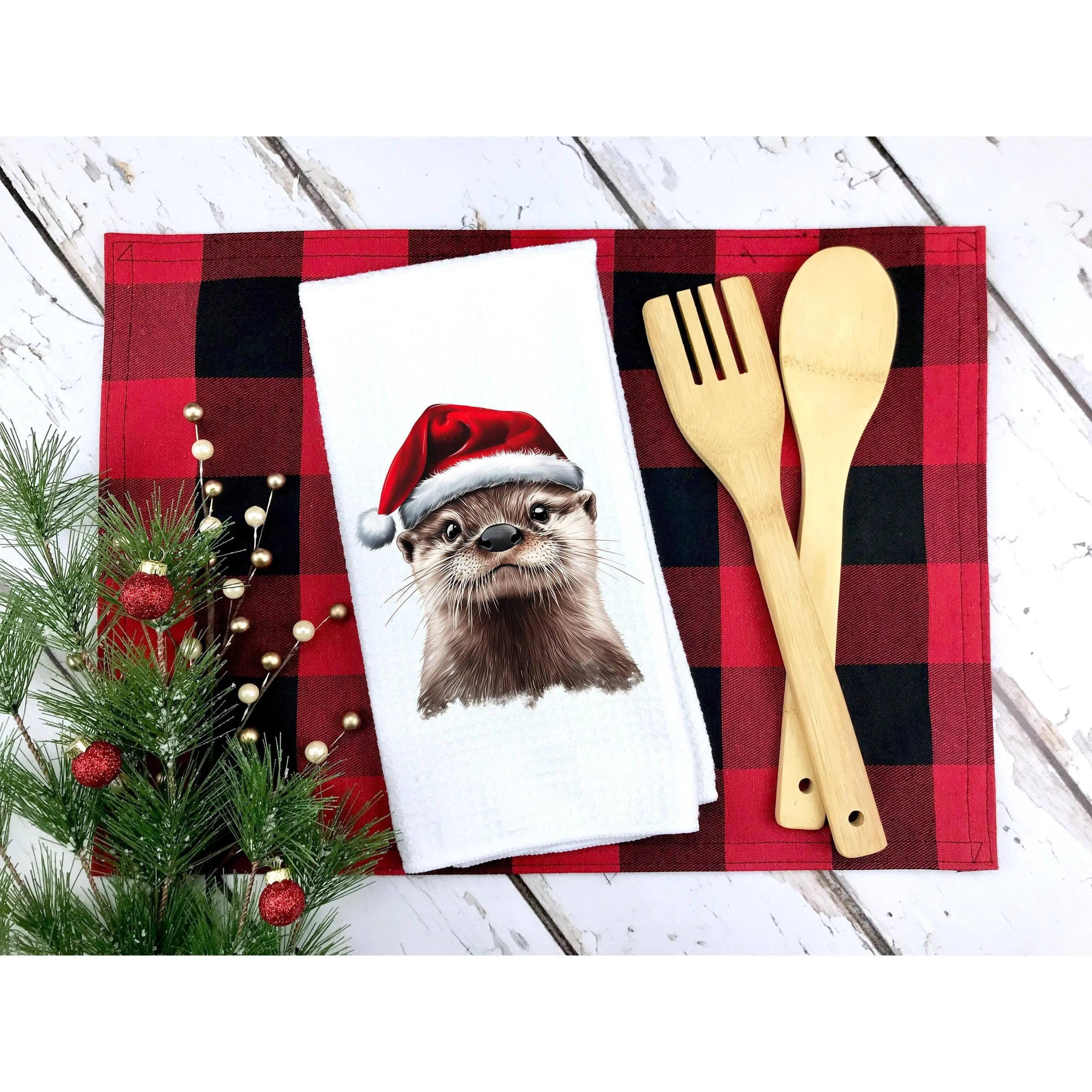Christmas Otter Kitchen Towel seasonal winter
