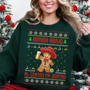 Funny Mexican Gingerbread Man Ugly Christmas Sweater -  Arriba Abajo Tequila Toast Holiday Party Sweatshirt for Men, Women- Feliz Navidad Sombrero Drinking Jumper Gift