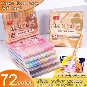 Acrylic Paint Liquid Marker Pen Set, Brush Tip Markers, 12 Colors/24 Macaron Skin Tone Options, Multi-Purpose Art Markers for Drawing Sketching School Supplies