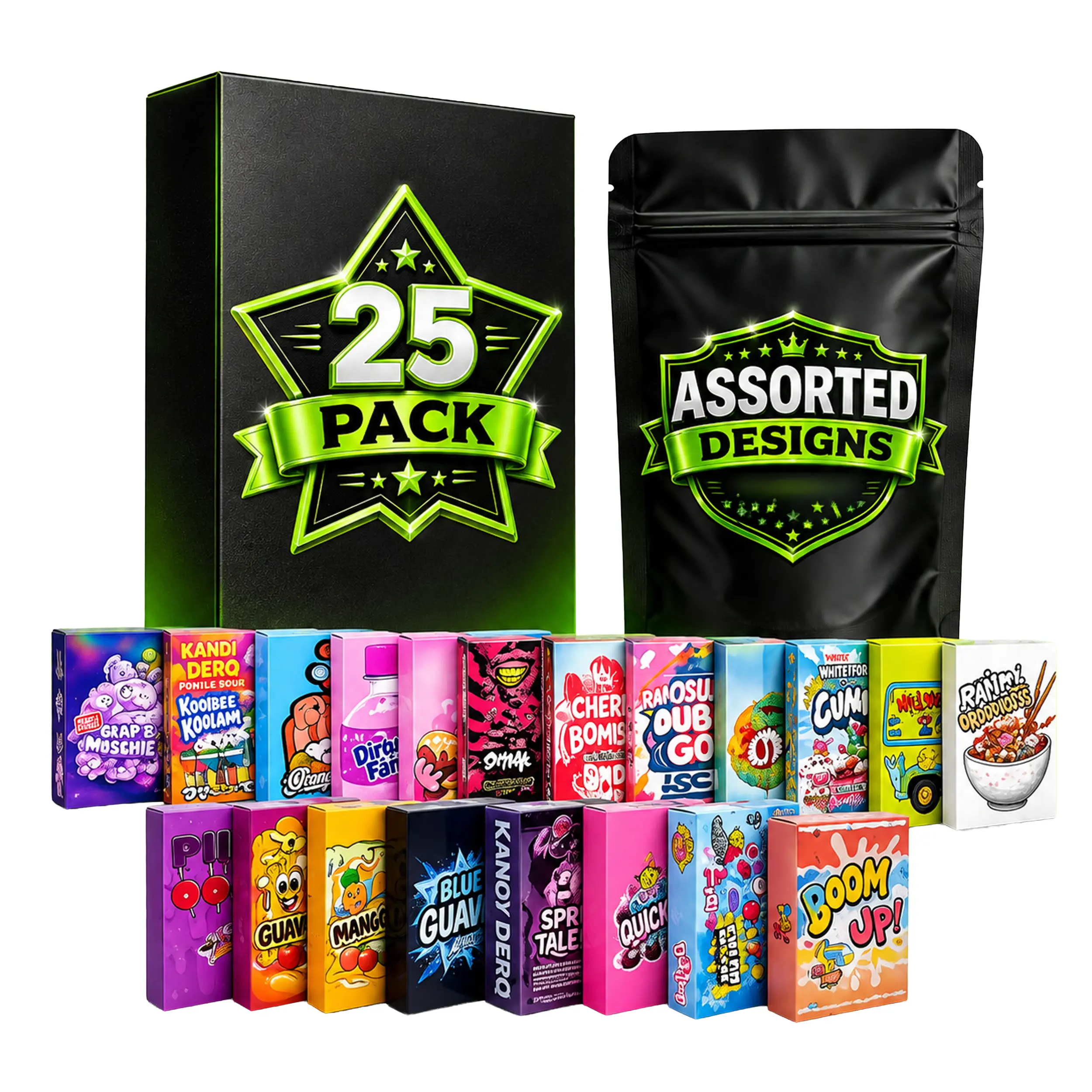25 Pack Small -3.5inx5in - Gift Boxes with Matching Zip Bags Mystery Bundle - Assorted Designs