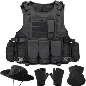 Tactical Molle Vest with Pouches,Cap,Gloves,Balaclava for Cos ,Men's Tactical Gear